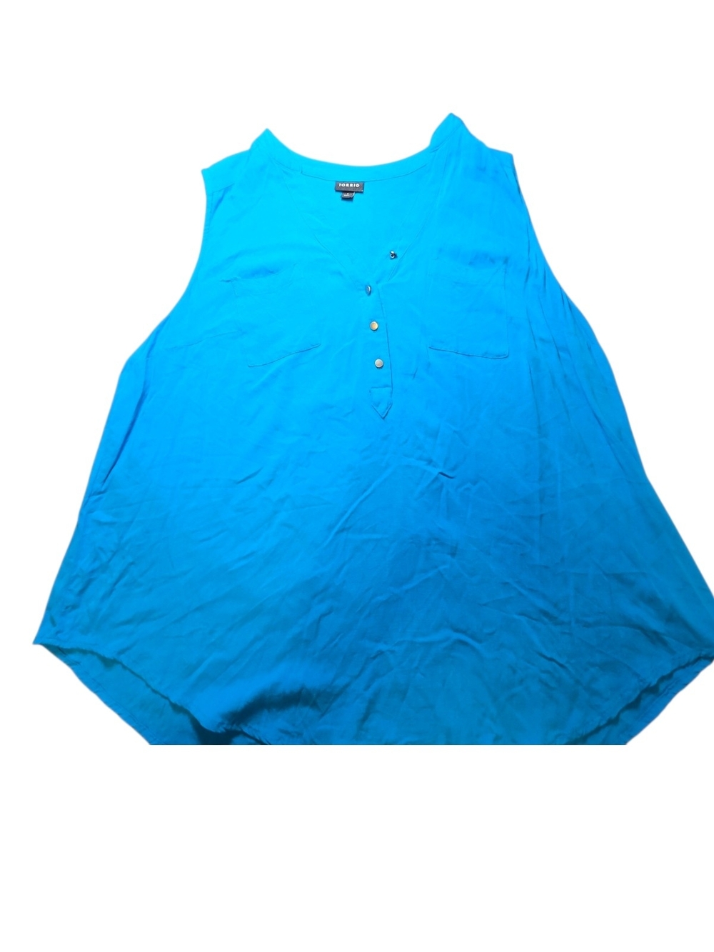 TORRID Bright Blue Button Front Tank Top Blouse Size 1 1X Plus Flowy Pockets